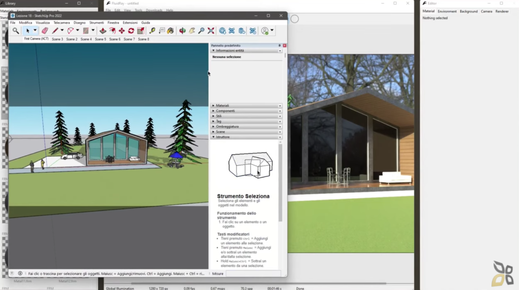 L'immagine rappresenta un progetto importato da un file di Sketchup, rappresenta l'esterno di una casa. 