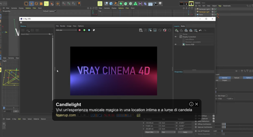 l'immagine rappresenta l'uso di strumenti principali di vray for cinema 4D