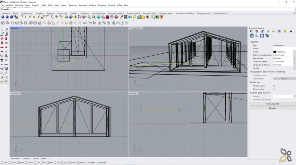 l'immagine rappresenta la struttura di una casa in costruzione grazie all'utilizzo di Vray for Rhino