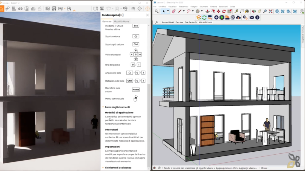 L'immagine è volta a rappresentare l'interno di una casa creata grazie all'utilizzo della vista 3D utilizzando il software Enscape