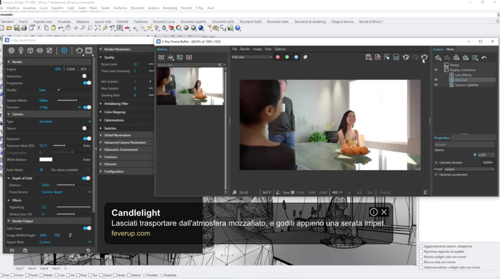 l'immagine rappresenta la schermata di Vray for Rhino, è volta a spiegare come esportare un file che si è creato con il software. 