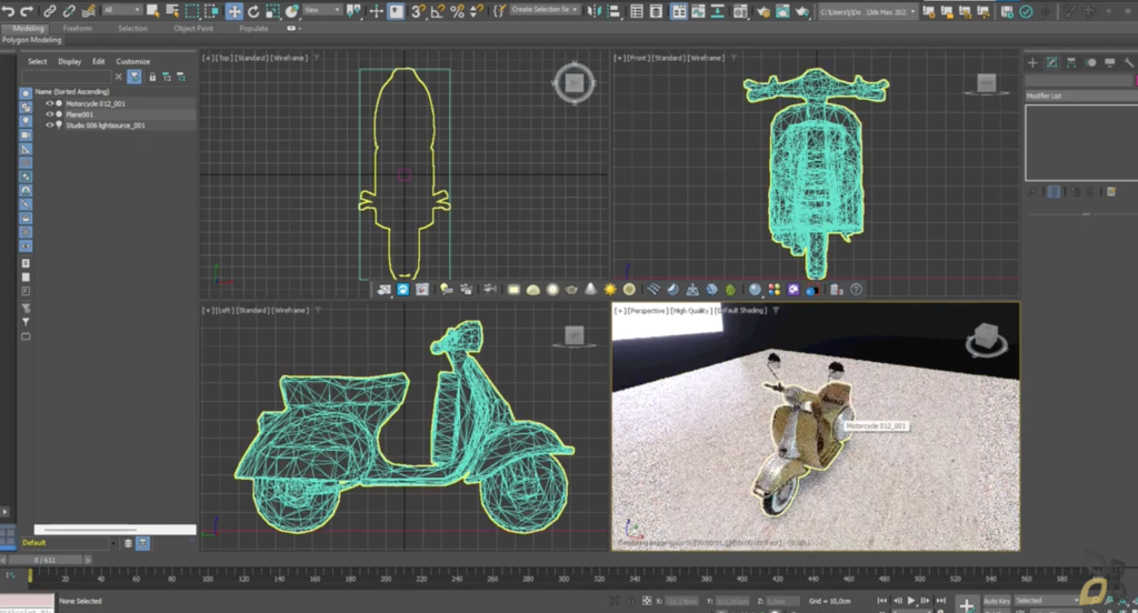 L'immagine rappresenta l'importazione di un modello 3D di un motorino