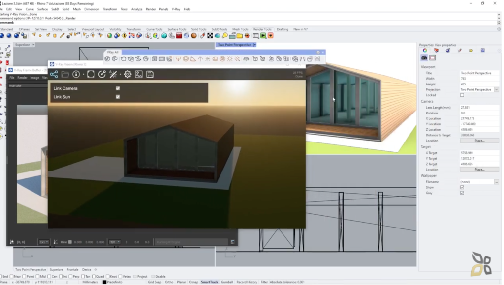 l'immagine rappresenta un esempio di rendering in tempo reale di una casa al tramonto