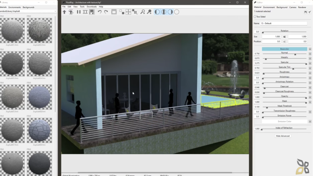 l'immagine rappresenta diversi tipi di materiali utilizzati per creare il modellino di casa 3D rendering 
