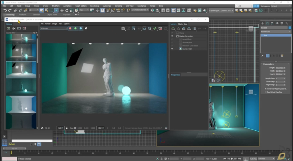 l'immagine rappresenta i vari effetti di illuminotecnica e scenografia che si possono realizzare tramite Vray 3DSMAX