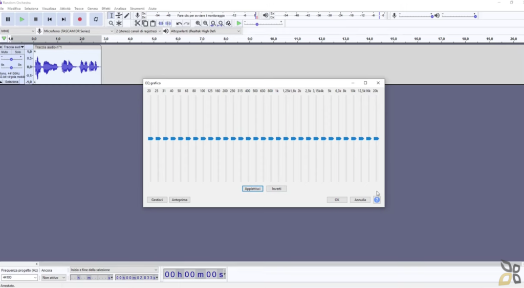 all'interno dell'immagine si evince un esempio di registrazione locale realizzata con Audacity