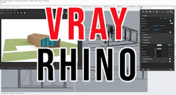 l'immagine rappresenta la copertina del corso Vray per Rhino, al centro è posta una scritta rossa e nera tridimensionale