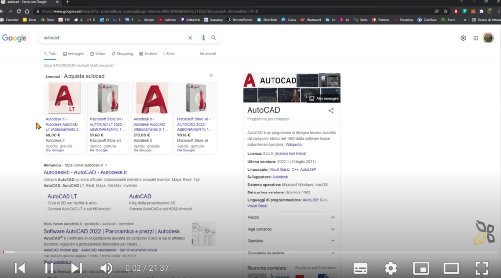 l'immagine rappresenta la ricerca su google del programma autocad