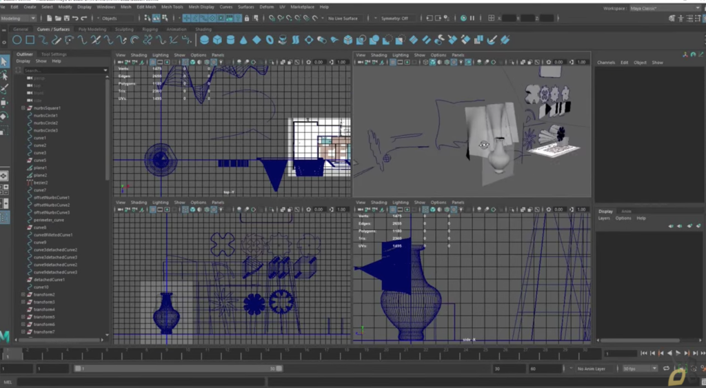 l'immagine raffigura un esempio di strumenti di modellazione del programma Maya