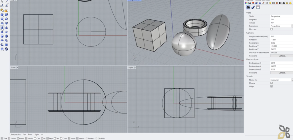 l'immagine raffigura la creazione di oggetti solidi con rhino 7 