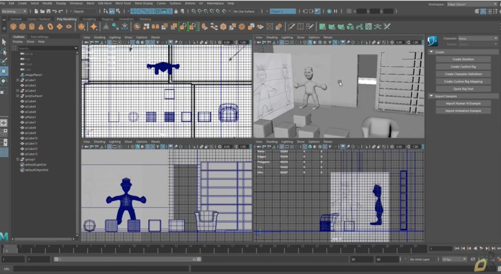 l'immagine rappresenta l'utilizzo di luci e illuminazione con il programma Maya