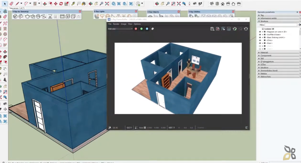 l'immagine rappresenta un rendering interno di una casa, quest'ultima è vista dall'alto, delineando l'inizio e la fine di tutte le stanze presenti nell'abitazione 