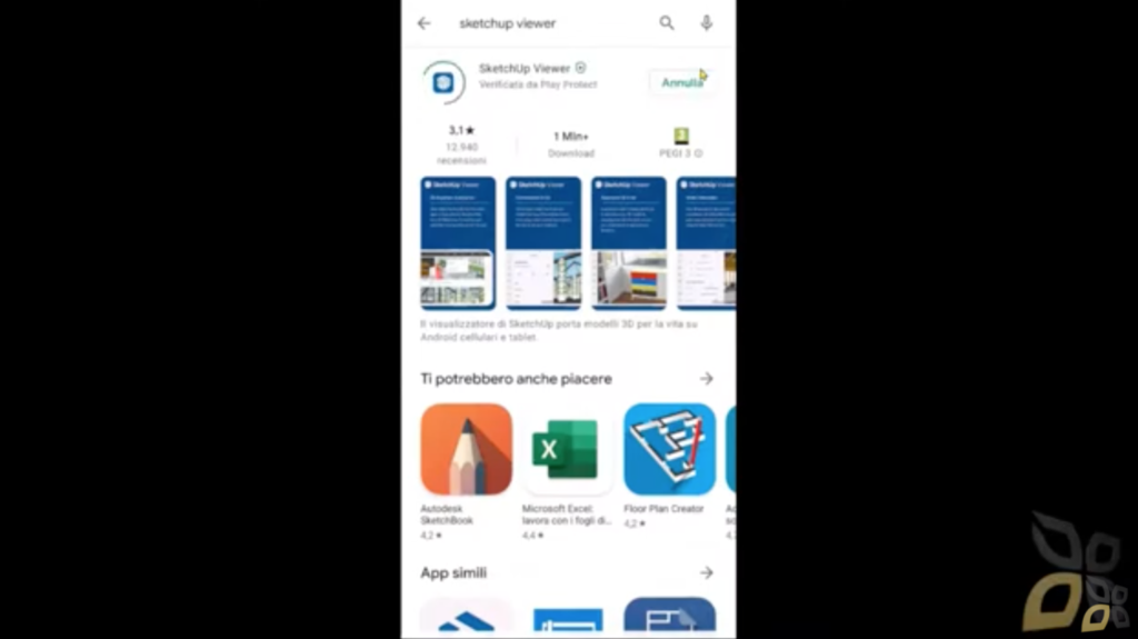 l'immagine raffigura la visualizzazione dei progetti di sketchup sullo smartphone