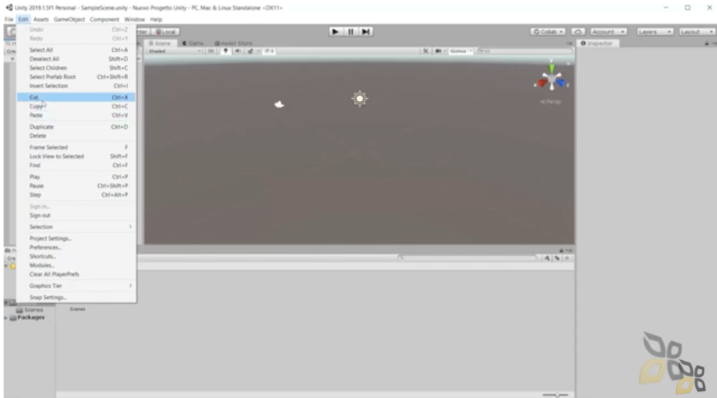 l'immagine rappresenta un esempio di interfaccia principale del software unity 