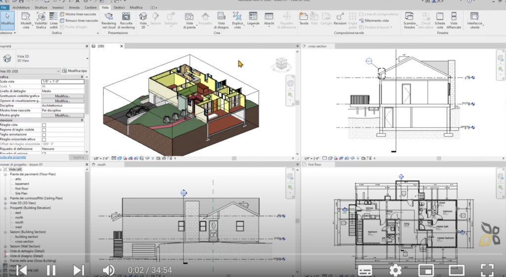 l'immagine raffigura degli esempi di comandi di base che si possono usare con il programma revit