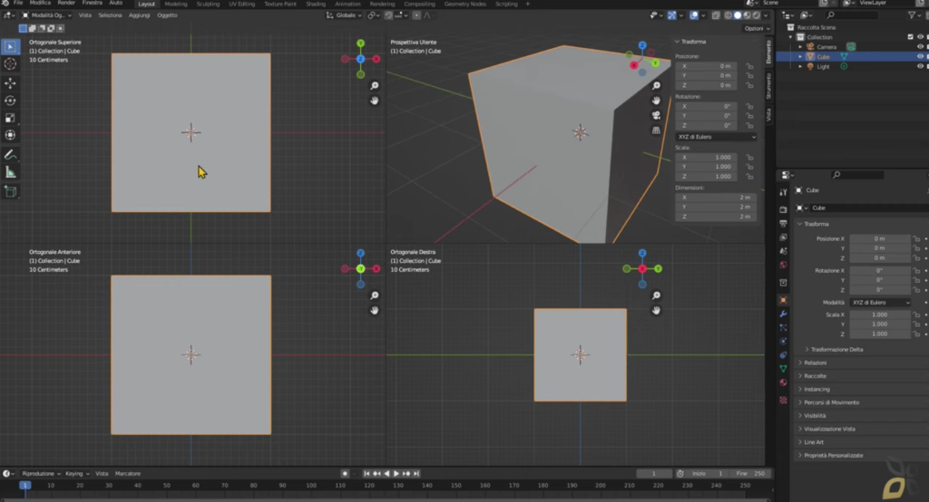 creazione di oggetti con blender 3, in particolare quadrati e cubi 