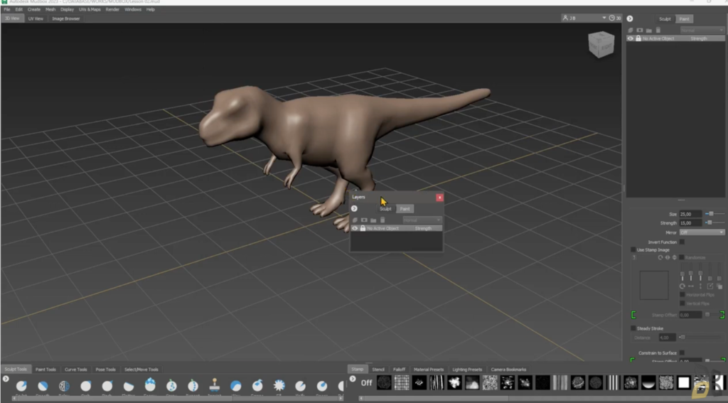 l'immagine raffigura un esempio di comando di base nella creazione di un modello di dinosauro