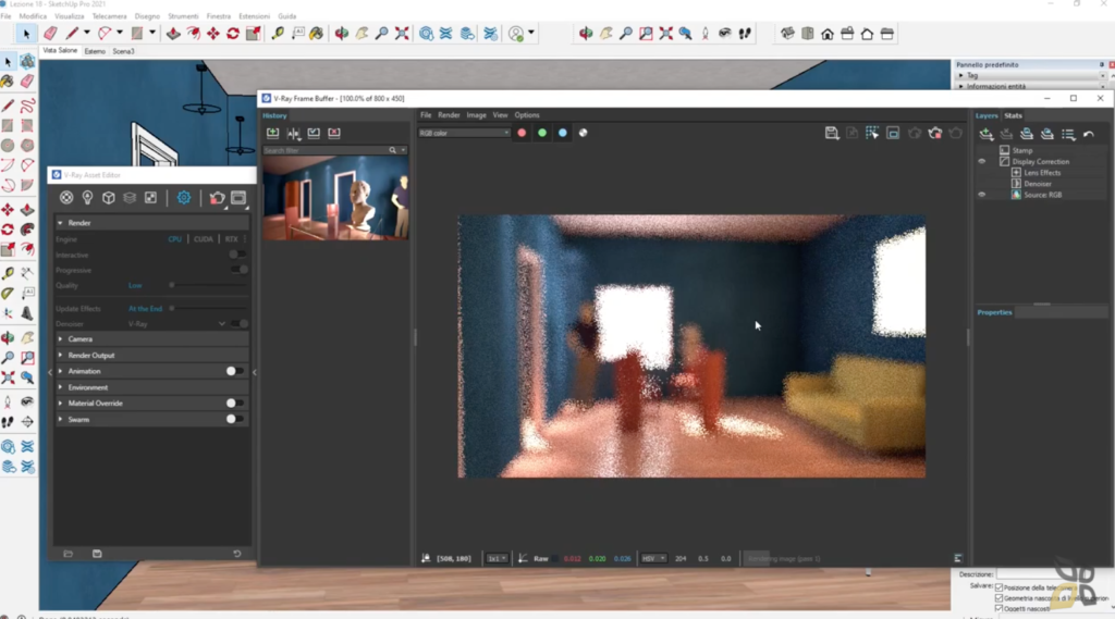 l'immagine rappresenta l'inizio della post produzione di un progetto realizzato con il motore di rendering Vray for Sketchup 
