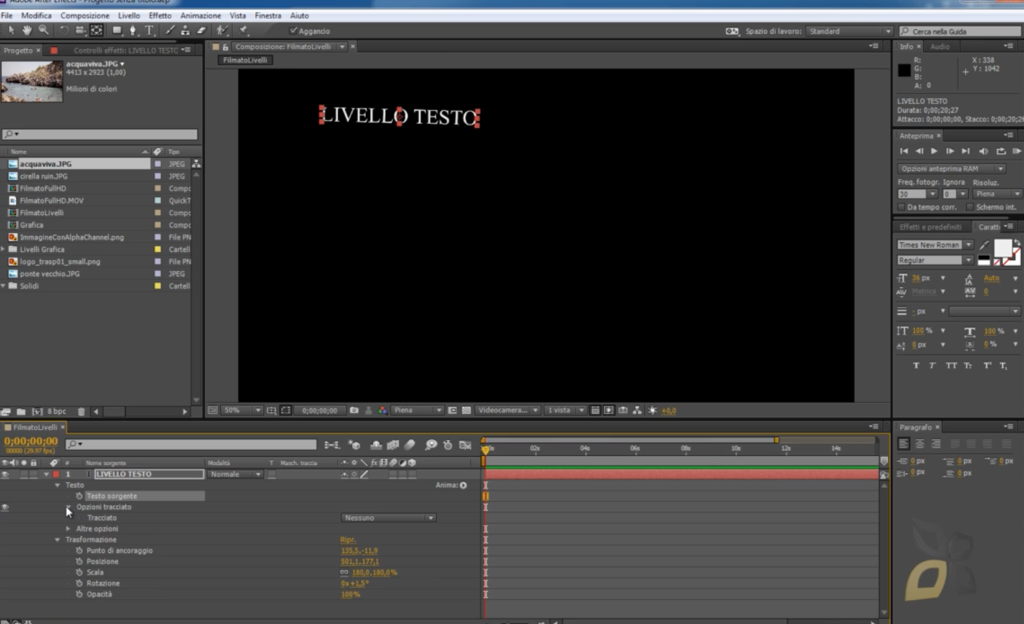 creazione di testo e forma tramite after effects