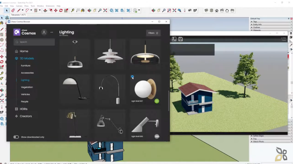 L'immagine rappresenta la schermata utilizzata per creare e importare modelli 3D, in questo caso si visualizzano sulla sinistra vari tipi di lampade