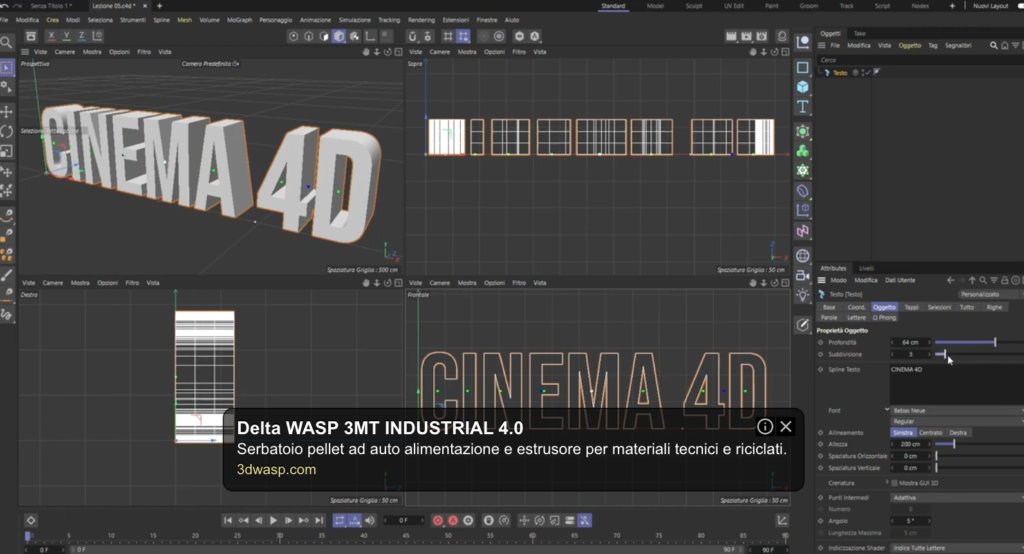 L'immagine rappresenta la creazione di scritte ed oggetti 3D