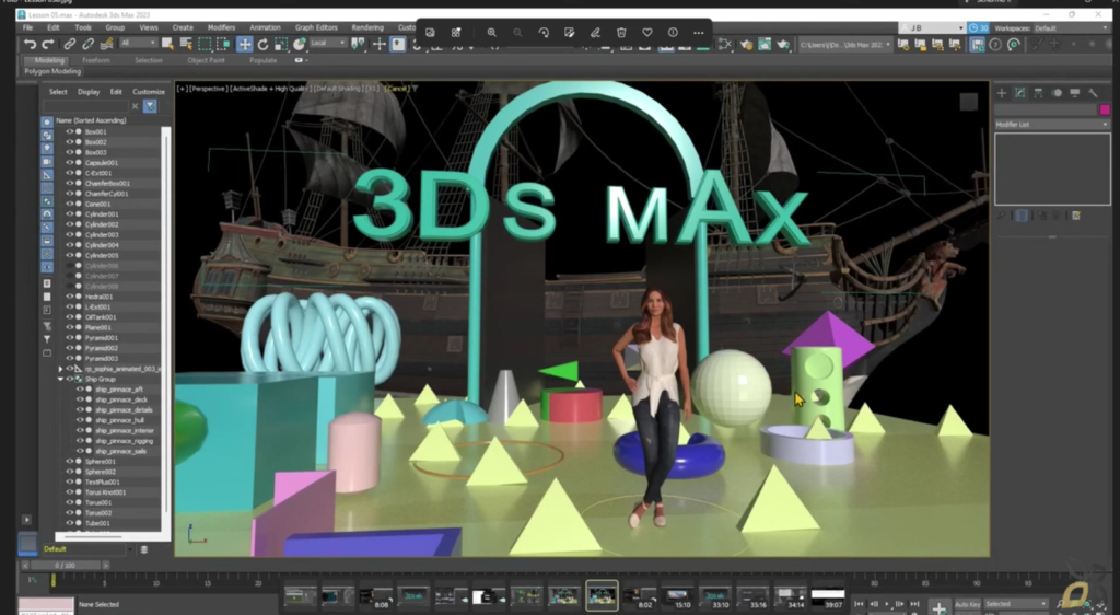 l'immagine rappresenta il modo in cui può essere gestita una scena e gli oggetti con l'uso del software 3DS MAX