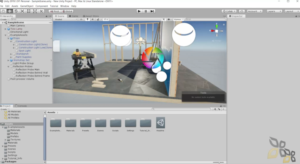 l'immagine rappresenta la creazione di scene ed oggetti 3D con il Software Unity