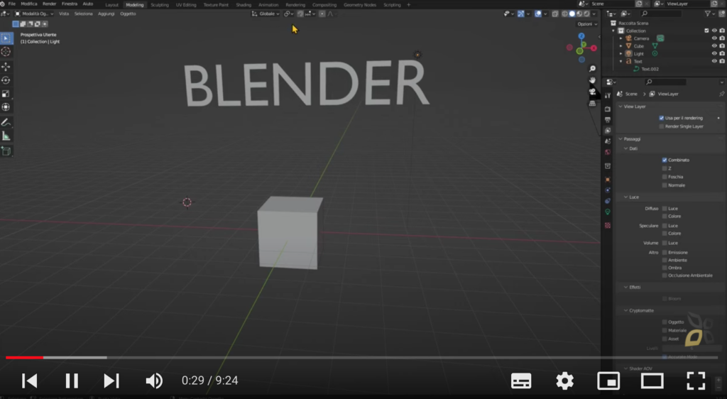 Uso del cursore 3D nella creazione del cubo 